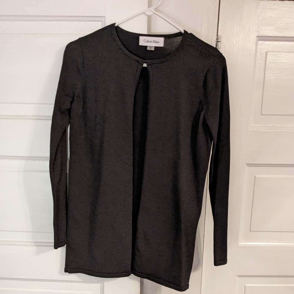Calvin Klein Elegant Dark Gray Cardigan Top Hook Closure XS